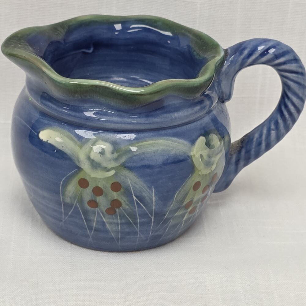 Yankee Candle Ceramic Pitcher Tea Light Candle Holder Blue Green Floral 4" Tall